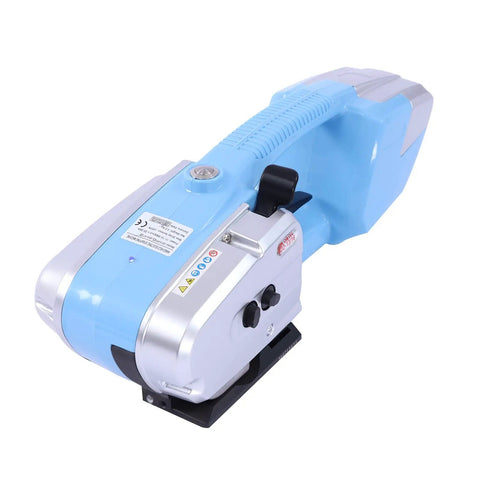 Knuckle Down To Packing With This Darn Reliable 3 In 1 Electric Strapping Machine showing blue and silver design with heat fusion cutter.