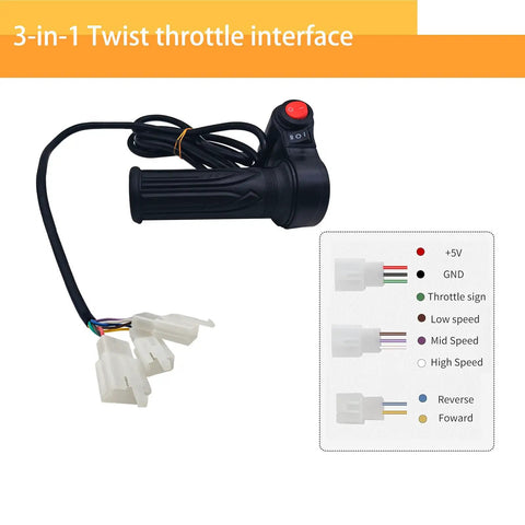 Universal Twist Throttle Grips For E Bikes And Scooters 12V To 72V Street Ready Three Speed And Reverse Wire Harness With 3 3 2 Pin Connectors Replacement Handlebar Grip Set