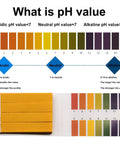 2-Pack pH Test Strips With 160 Total Strips, chart showing 1-14 pH range litmus paper for water, wine, saliva, and soil monitoring