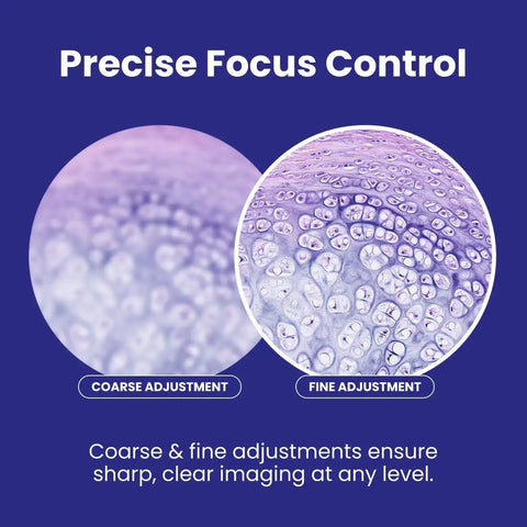Microscopic view demonstrating focus control on Student Biological Compound Microscope With Cordless LED Illumination, 40X To 1000X Magnification