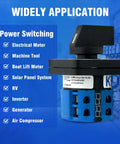 Industrial Rotary Changeover Switch, 5 positions, 2 poles, 660V 20A with flame-retardant PC housing and copper contacts for power applications.