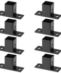 Eight Pack Workhorse Square Post Flange Base Brackets For One Inch Square Tubing featuring prepunched holes, matte black finish.