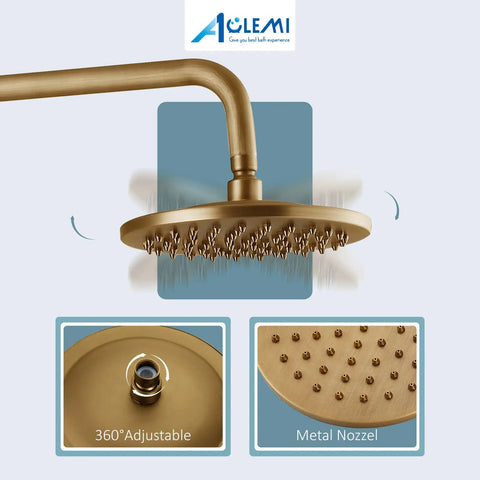 Antique Brass Tub Shower Faucet Set With 8 Inch Shower Head Handheld Spray And Diverter Triple Function Mixer feature details