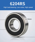 6204-RS Rubber Sealed Deep Groove Ball Bearing 20x47x14mm Chrome Steel Lubricated 4 Pack High RPM Up To 18000