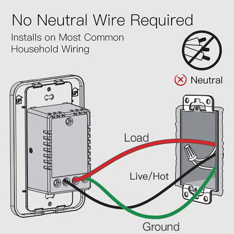 Diagram showing installation of WiFi Smart Single Pole Wall Light Switch No Neutral Needed Works With Alexa And Google Home