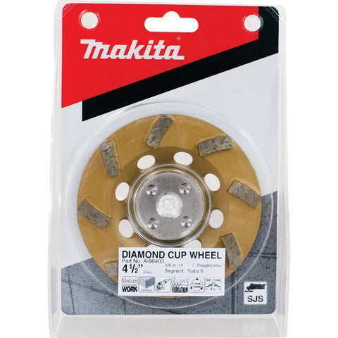 Low Vibration Diamond Cup Wheel 4.5 Inch Turbo Rim 8 Segment in packaging for fast material removal and smooth finish on concrete