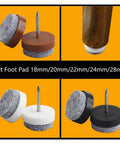 No Fuss Chair Leg Floor Protectors 30 Pack Adjustable Furniture Glides With Thick Felt Caps And Screw Levelers To Guard Hardwood Floors From Scratches While Keeping Setup A Dead Cinch Brown 28Mm felt foot pads of various sizes and colors, showing adjustable options.