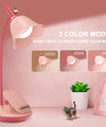 Pink Clip On Desk Lamp With Clamp, Rechargeable LED Light, Adjustable Gooseneck, Dimmable Stepless Dimmer, Cute Flower Design