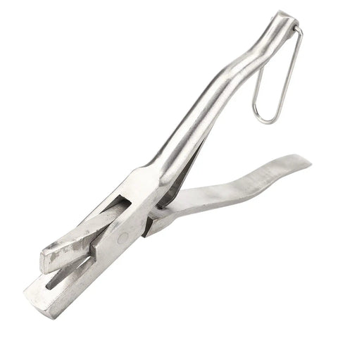 V Shape Pig Ear Mark Plier Stainless Steel Ear Notcher With Buckle For Cattle Sheep And Goats, ergonomic handle view