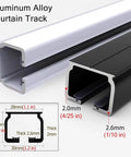 Heavy Duty Aluminum Sliding Barn Door Track System Five Feet Long showing profile and dimensions of black and white tracks.