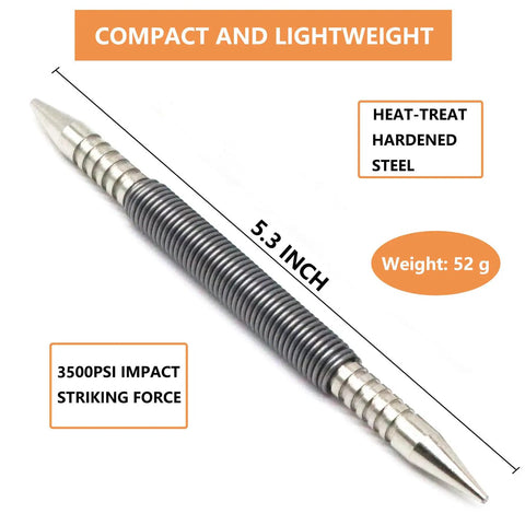 Dual Head Hammerless Nail Setter 2-In-1 Nail Set For 1/32 Inch And 1/16 Inch Nails, Spring-Loaded, 5.3 inch, 3500 PSI Strike, Steel