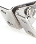 Close-up of Rock Solid Toggle Clamp Featuring Tough As Nails 133 Pound Holding Capacity And Ergonomic Handle with steel frame.