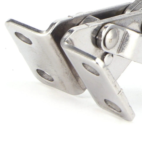 Close-up of Rock Solid Toggle Clamp Featuring Tough As Nails 133 Pound Holding Capacity And Ergonomic Handle with steel frame.