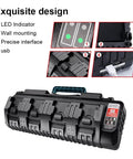 N18 Four Port Fast Charger for Milwaukee M18 18V Li Ion Batteries showing design features and LED indicator