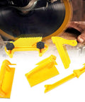 Five Piece Safety Woodworking Push Block And Stick Set With Yellow Plastic Board For Table Saws Router Tables Band Saws And Jointers Provides Secure Workpiece Grips And Boosts Control For Safer Accurate Cuts
