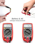 Must Have Digital Multimeter For Home And Auto Use, AC DC Voltage Tester With Continuity, Resistance, Diode Test, Amp And Ohm Meter, Two Built In Ceramic Fuses, Red MSR R500 measuring battery and outlet voltage