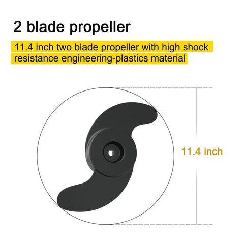 11.4 inch two blade propeller made from high shock resistance engineering plastics for Heavy Duty 80 Lbs Electric Bow Mount Trolling Motor.