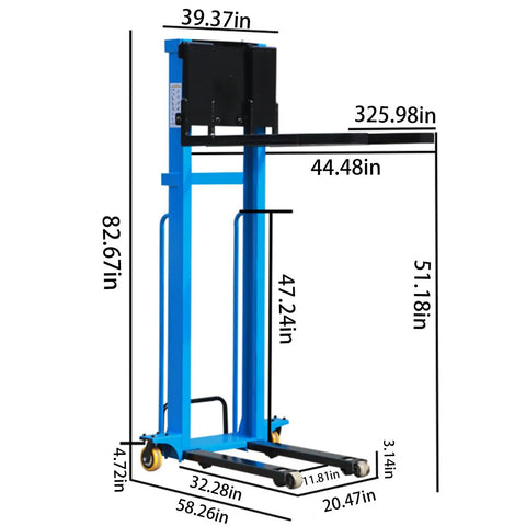 Heavy Duty Portable Electric Pallet Jack And Forklift Combo For Industrial Warehouse Logistics with dimensions and ergonomic design.
