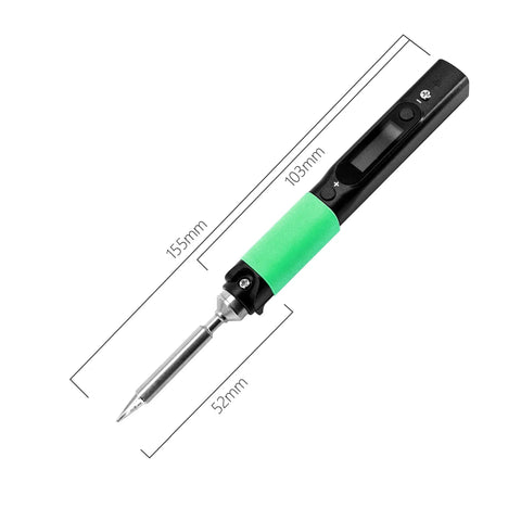 Mini Portable Soldering Iron With Dual USB C PD QC 3.0 And DC5525 Power, 12 Second Heat Up, featuring dimensions 155mm length.