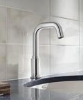 Deck-Mount Sensor Faucet With Touch-Free DC-Powered Operation, 0.35 GPM Multi-Laminar Spray, chrome finish