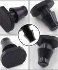 150 Pieces One Quarter Inch Drip Irrigation End Cap Plugs Barbed Tubing Fittings Kit, black plastic, close-up view