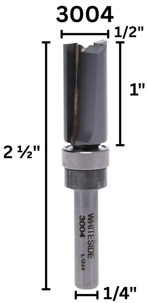Go-To Carbide Tipped Template Router Bit With Ball Bearing, 1/2 Inch Cut Diameter, 1 Inch Cut Length, 1/4 Inch Shank, 2-1/2 Inch Overall Length