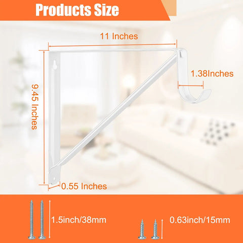 Kickass Heavy Duty Closet Shelf And Rod Brackets 10 Pack Wall Mounted L Shaped Steel Bracket size diagram 11x9.45 inches white finish