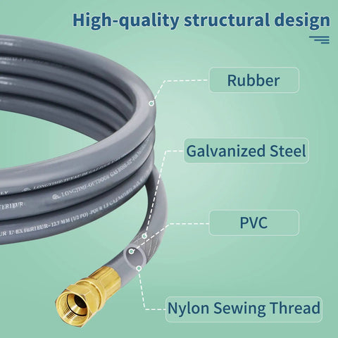Heavy Duty 48 Ft Natural Gas Hose Extension Kit with Half Inch Quick Disconnects and Brass Adapters, flexible structure