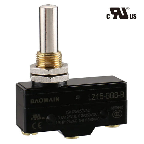 Micro Switch LZ15-GQ8-B 15A 250VAC SPDT Momentary Plunger Limit Switch, UL and CE certified, panel mount with 3 screw terminals