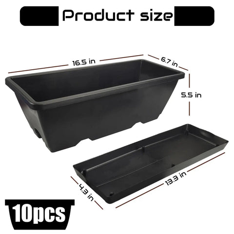 Window Box Planter Set 10 Pack 17 Inch Rectangular Plastic Flower Boxes With Trays for Outdoor and Indoor Plants