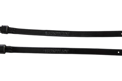 Premium English Leather Spur Straps For Equestrian Riding, 20 Inch Black, close-up of strap embossed detail