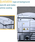 Back view of Heavy Duty Waterproof Washing Machine Cover with Zipper, showing adjustable ropes and protective features.