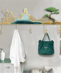 Heavy Duty Nordic Wall Hooks For No Fuss Everyday Home Organization Rust Resistant Iron Storage Rack With Slick Polished Design For Bathroom Kitchen Entryway Towel Scarf Coat And Keys with gold mountain design and hooks.
