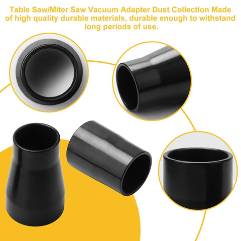 Table Saw Vacuum Adapter And Miter Saw Vacuum Adapter Kit For Dust Collection From Two And A Half Inch Table Saw Outlet To One And Seven Eighths Inch Shop Vac Hose And From One And Three Fifths Inch Miter Saw Outlet To One And Seven Eighths Inch Dust shown in black material
