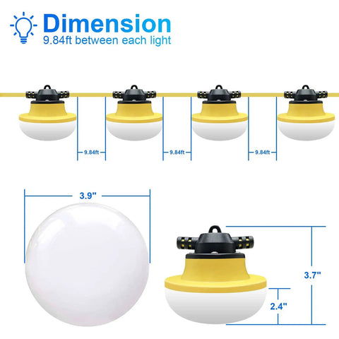 Industrial Grade Construction String Lights LED For Job Sites Renovations Extendable 200 Foot Portable Lighting dimensions