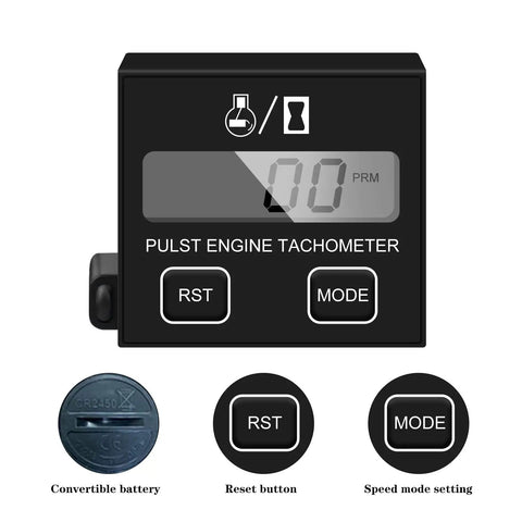 Inductive Digital Tachometer for Engines With Sleep Mode RPM Gauge display and buttons