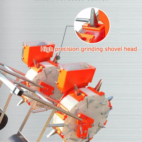 Double Row Hand Push Garden Seeder With Nine Openings, Portable Manual Planter showing high precision grinding shovel head.