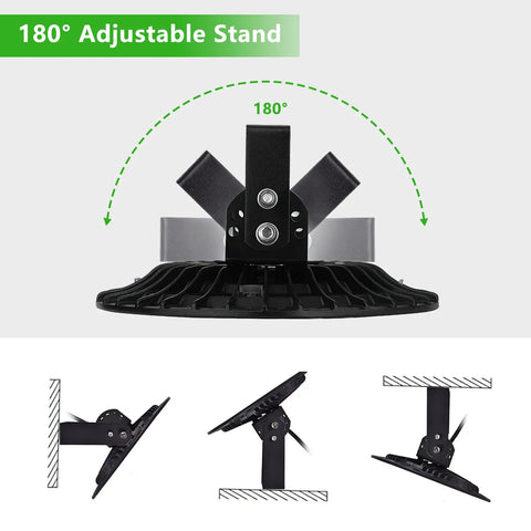 180° adjustable stand on 500W UFO LED High Bay Light Pro Grade 50000LM Daylight White 6000K To 6500K Ultra Thin Warehouse Lighting