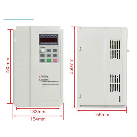 Digital controller for Kickin 7.5 Kilowatt Air Cooled CNC Spindle Motor with dimensions displayed for easy reference.