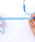 Adjustable Anti Static Wrist Strap With Grounding Wire shown in use with alligator clip, demonstrates flexibility and function for electronics work.