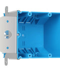 Front view of Adjustable Two Gang Plastic Electrical Box Blue 34 Cubic Inch Junction Box With Built In Cable Clips ETL Listed