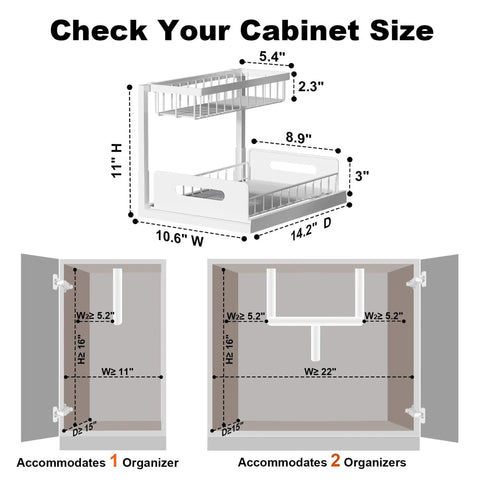 L Shaped Under Sink Organizer Featuring Smooth Operator Glides And Pipe Friendly Layout That Fits Snug In Tight Corners While Boosting Storage Capacity Straight Up dimensions for cabinet size fitting.
