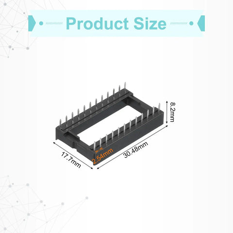 20Pcs DIP IC Socket Adapters Kit With 24 Pin Socket, 15.24mm Row Pitch, 2.54mm Pitch, showing dimensions
