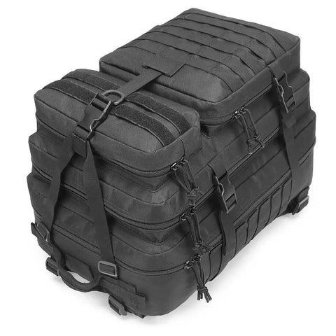Rugged 45L Tactical Backpack for Men with MOLLE 3 Day Assault Bug Out Daypack, black heavy-duty military style for hiking.
