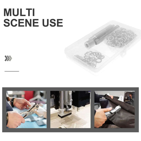 10mm Steel Eyelet Punch Tool And Base Kit With 100 Silver Eyelets for DIY leathercraft and grommet installation shown in use