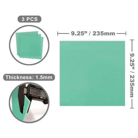 Three Pack Garolite G10 FR4 Build Surface Sheets For 3D Printers, 235x235mm Each, 1.5mm Thick Fiberglass Epoxy Bed Plate