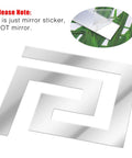 DIY Mirror Stickers 60Pcs Removable Adhesive Wall Decals with Geometric Greek Key Pattern, close-up of reflective surface.