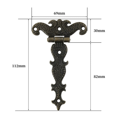 Antique Bronze T Strap Door Hinges Set For Cabinets Windows Wardrobes And Chests, Zinc Alloy Rust Resistant, 113x69mm