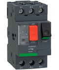 Heavy Duty Thermal Magnetic Motor Circuit Breaker With No Sweat Din Rail Mounting And Simple Dial Control For Precise Point One Six To Point Two Five Amp Settings Paired With Kickass One Hundred Ka Trip Capacity, showing front control and connections.