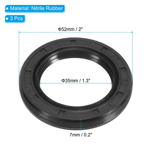 PATIKIL nitrile rubber radial shaft oil seal, 52 mm outer, 35 mm bore, 7 mm thick, black, 3 pcs